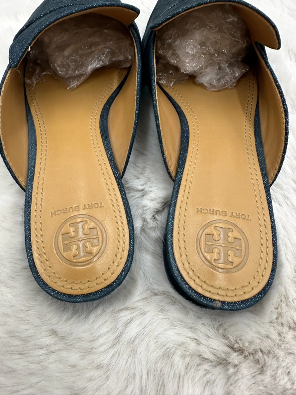 Tory Burch Denim Rosalind Pointed Toe Mules Slides‎ Flats Size 8
